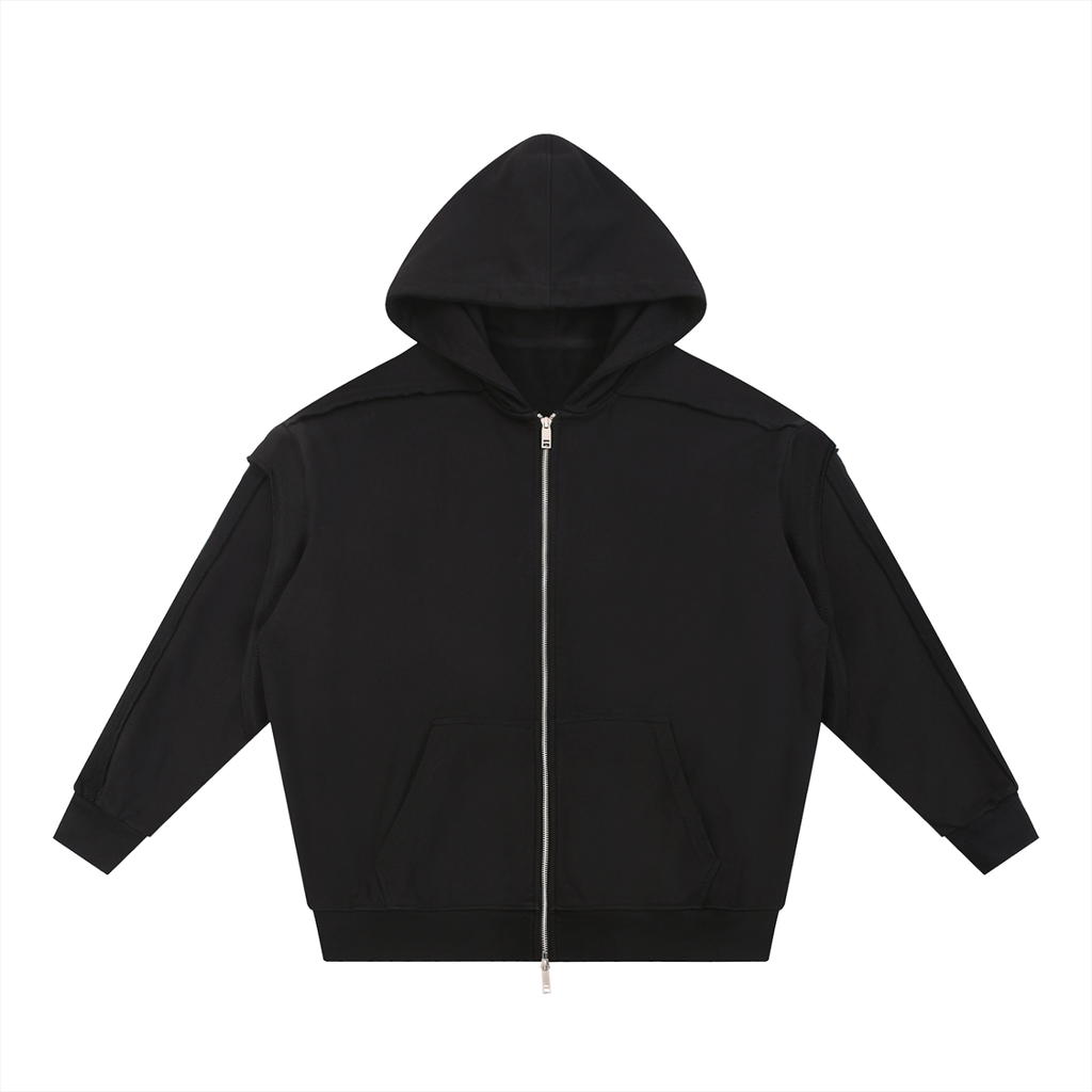 Smoking Kills Contrast Tape Raw Edge Double Layered Zip Hoodie