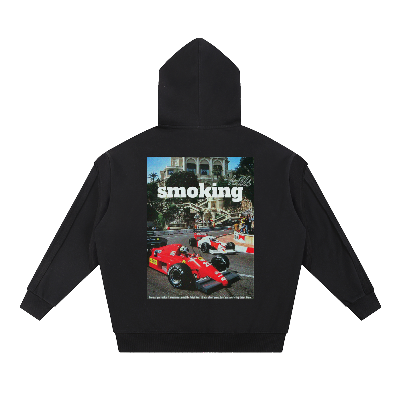 Smoking Kills Contrast Tape Raw Edge Double Layered Zip Hoodie