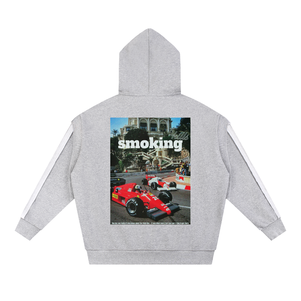 Smoking Kills Contrast Tape Raw Edge Double Layered Zip Hoodie