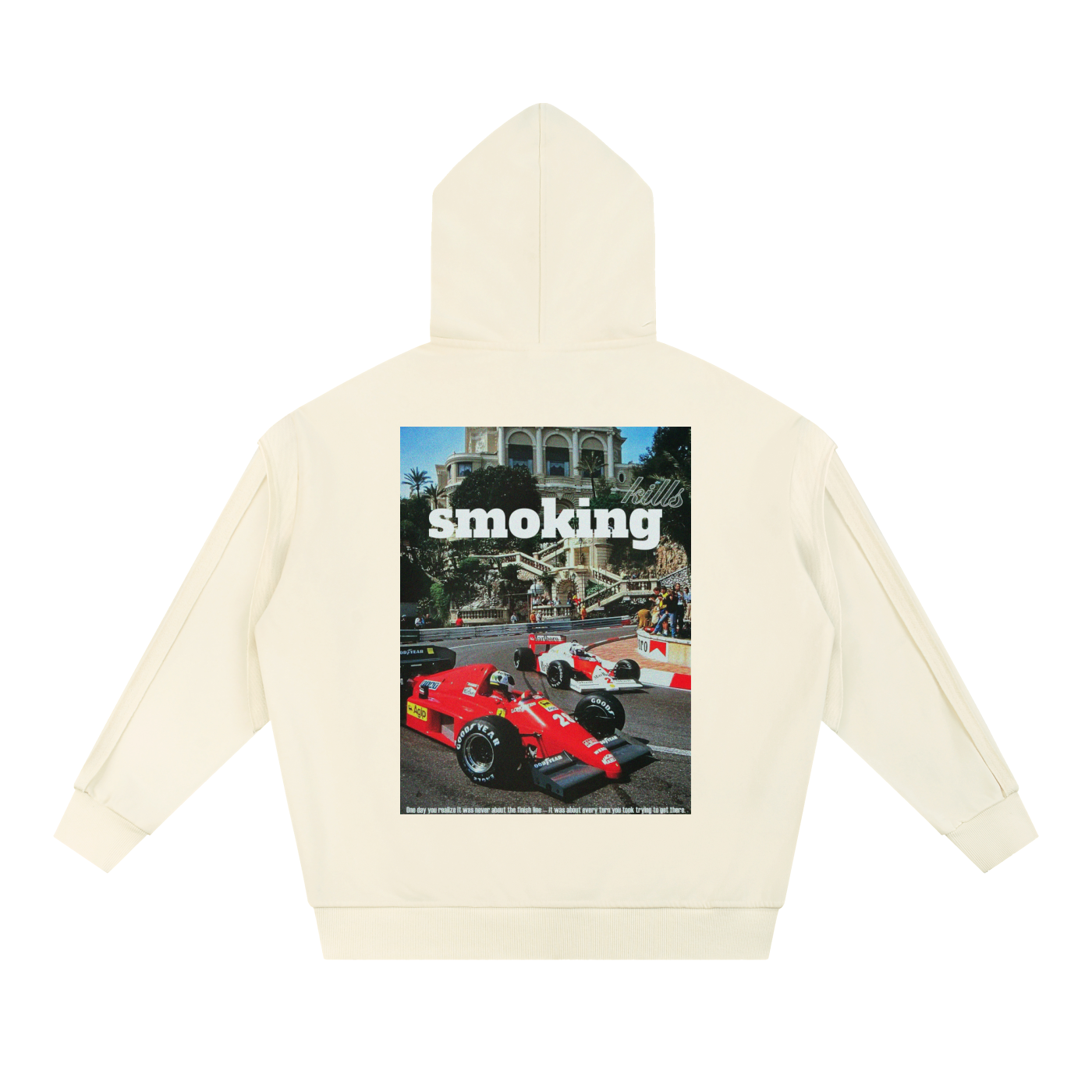 Smoking Kills Contrast Tape Raw Edge Double Layered Zip Hoodie