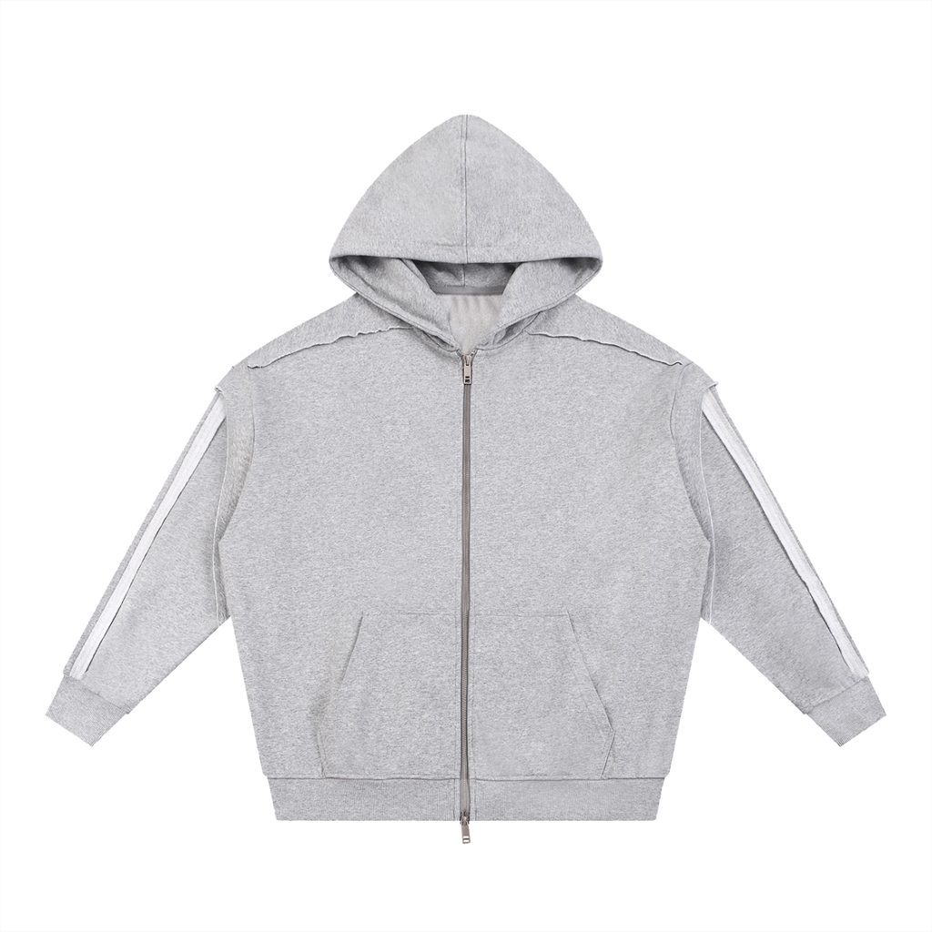 Smoking Kills Contrast Tape Raw Edge Double Layered Zip Hoodie